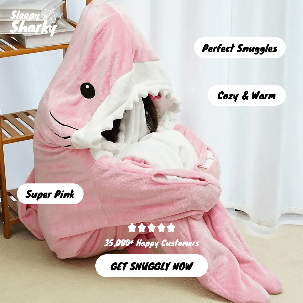 Sleepy Sharky Pink Shark Blanket Super Comfy & Soft Original and Authentic Sharkie Blankie Cozy Shark Blanket